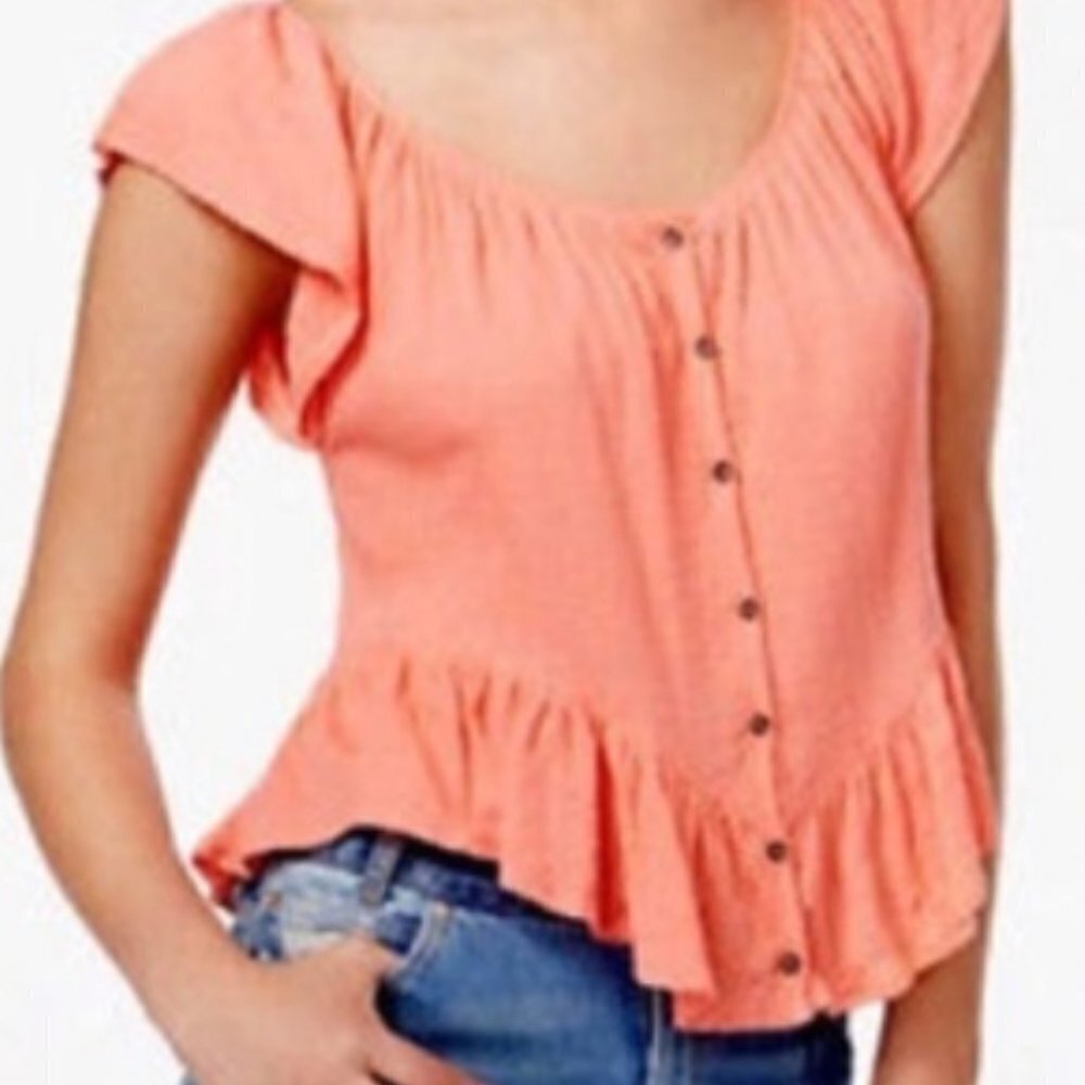 Free People Orange Julep Button Up Tee - Picture 3 of 11